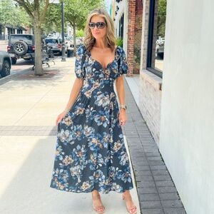 Brand new with tags En Creme Black and Blue Floral Maxi Dress